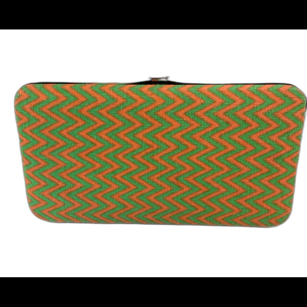 Hardcase Womens Wallet Pocketbook Coinpurse Orange Green Chevron Fabric Cover